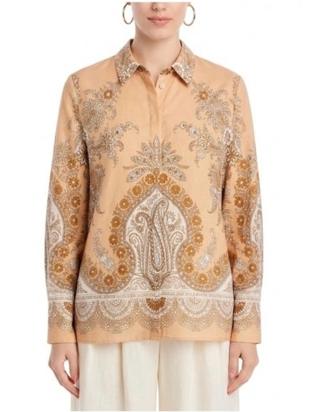 NWOT Kobi Halperin Lucky Hunter Paisley Print Boho Blouse Beige Tan Luxury Sz S